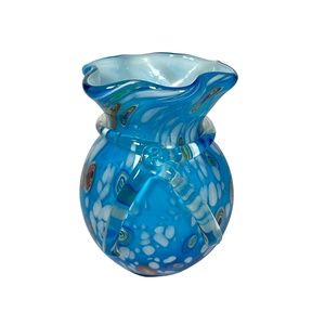 Murano Style Millefiori Blue Glass Bud Vase